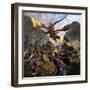 Red Dragon and Orcs Attacking Royal Knights-Stocktrek Images-Framed Art Print