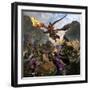 Red Dragon and Orcs Attacking Royal Knights-Stocktrek Images-Framed Art Print