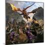 Red Dragon and Orcs Attacking Royal Knights-Stocktrek Images-Mounted Art Print