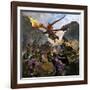 Red Dragon and Orcs Attacking Royal Knights-Stocktrek Images-Framed Art Print
