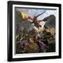 Red Dragon and Orcs Attacking Royal Knights-Stocktrek Images-Framed Art Print