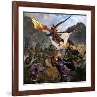 Red Dragon and Orcs Attacking Royal Knights-Stocktrek Images-Framed Art Print