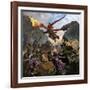 Red Dragon and Orcs Attacking Royal Knights-Stocktrek Images-Framed Art Print