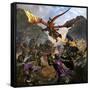 Red Dragon and Orcs Attacking Royal Knights-Stocktrek Images-Framed Stretched Canvas