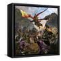 Red Dragon and Orcs Attacking Royal Knights-Stocktrek Images-Framed Stretched Canvas