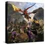 Red Dragon and Orcs Attacking Royal Knights-Stocktrek Images-Stretched Canvas