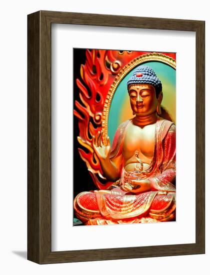 Red Draped Buddha Statue-null-Framed Art Print