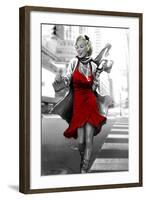 Red Dress in the City-JJ Brando-Framed Art Print