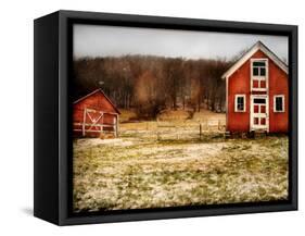 Red Farmhouse and Barn in Snowy Field-Robert Cattan-Framed Stretched Canvas