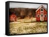 Red Farmhouse and Barn in Snowy Field-Robert Cattan-Framed Stretched Canvas