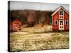 Red Farmhouse and Barn in Snowy Field-Robert Cattan-Stretched Canvas