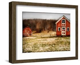 Red Farmhouse and Barn in Snowy Field-Robert Cattan-Framed Photographic Print