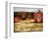 Red Farmhouse and Barn in Snowy Field-Robert Cattan-Framed Photographic Print