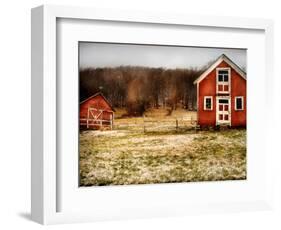 Red Farmhouse and Barn in Snowy Field-Robert Cattan-Framed Photographic Print