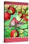 Red Finches with Apples-Melinda Hipsher-Stretched Canvas