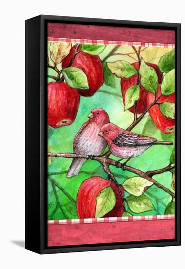 Red Finches with Apples-Melinda Hipsher-Framed Stretched Canvas