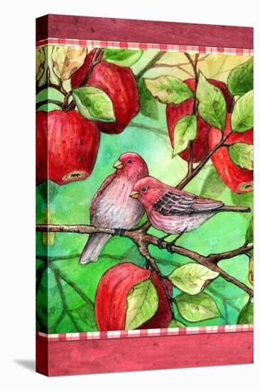 Red Finches with Apples-Melinda Hipsher-Stretched Canvas