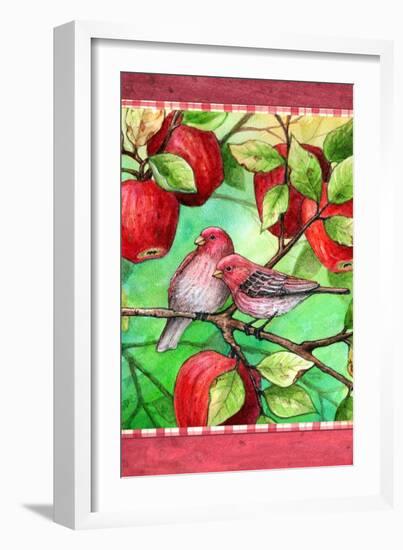 Red Finches with Apples-Melinda Hipsher-Framed Giclee Print