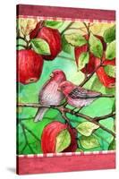 Red Finches with Apples-Melinda Hipsher-Stretched Canvas