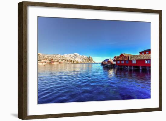 Red Fisherman House in Winter in Reine, Lofoten Islands, Norway-Felix Lipov-Framed Photographic Print