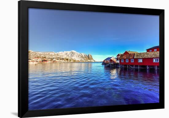 Red Fisherman House in Winter in Reine, Lofoten Islands, Norway-Felix Lipov-Framed Photographic Print