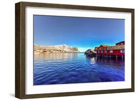 Red Fisherman House in Winter in Reine, Lofoten Islands, Norway-Felix Lipov-Framed Photographic Print