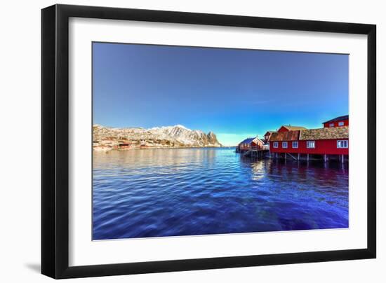 Red Fisherman House in Winter in Reine, Lofoten Islands, Norway-Felix Lipov-Framed Photographic Print