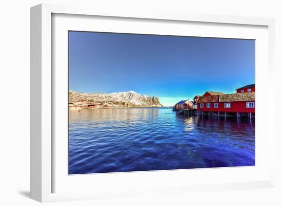 Red Fisherman House in Winter in Reine, Lofoten Islands, Norway-Felix Lipov-Framed Photographic Print