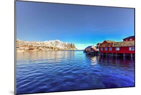 Red Fisherman House in Winter in Reine, Lofoten Islands, Norway-Felix Lipov-Mounted Photographic Print