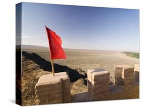 Red Flag Flying on Overhanging Great Wall, UNESCO World Heritage Site, Jiayuguan, Gansu, China-Porteous Rod-Stretched Canvas