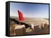 Red Flag Flying on Overhanging Great Wall, UNESCO World Heritage Site, Jiayuguan, Gansu, China-Porteous Rod-Framed Stretched Canvas