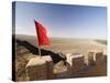 Red Flag Flying on Overhanging Great Wall, UNESCO World Heritage Site, Jiayuguan, Gansu, China-Porteous Rod-Stretched Canvas