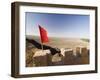 Red Flag Flying on Overhanging Great Wall, UNESCO World Heritage Site, Jiayuguan, Gansu, China-Porteous Rod-Framed Photographic Print