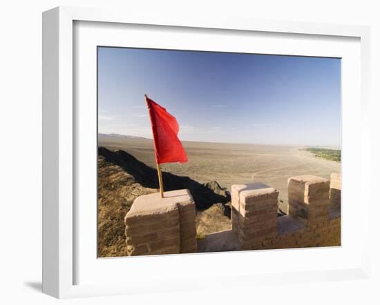 Red Flag Flying on Overhanging Great Wall, UNESCO World Heritage Site, Jiayuguan, Gansu, China-Porteous Rod-Framed Photographic Print