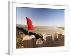 Red Flag Flying on Overhanging Great Wall, UNESCO World Heritage Site, Jiayuguan, Gansu, China-Porteous Rod-Framed Photographic Print