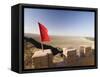 Red Flag Flying on Overhanging Great Wall, UNESCO World Heritage Site, Jiayuguan, Gansu, China-Porteous Rod-Framed Stretched Canvas