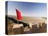 Red Flag Flying on Overhanging Great Wall, UNESCO World Heritage Site, Jiayuguan, Gansu, China-Porteous Rod-Stretched Canvas