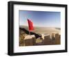 Red Flag Flying on Overhanging Great Wall, UNESCO World Heritage Site, Jiayuguan, Gansu, China-Porteous Rod-Framed Photographic Print