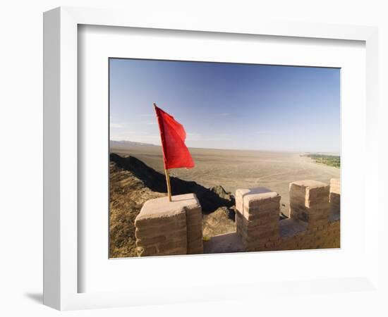 Red Flag Flying on Overhanging Great Wall, UNESCO World Heritage Site, Jiayuguan, Gansu, China-Porteous Rod-Framed Photographic Print