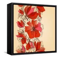 Red Flowers Seamless Pattern in Retro Style Vector Illustration-Danussa-Framed Stretched Canvas