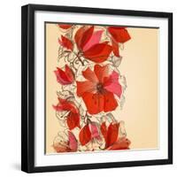 Red Flowers Seamless Pattern in Retro Style Vector Illustration-Danussa-Framed Art Print