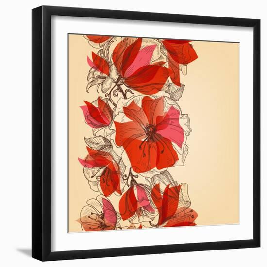 Red Flowers Seamless Pattern in Retro Style Vector Illustration-Danussa-Framed Art Print