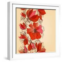 Red Flowers Seamless Pattern in Retro Style Vector Illustration-Danussa-Framed Art Print