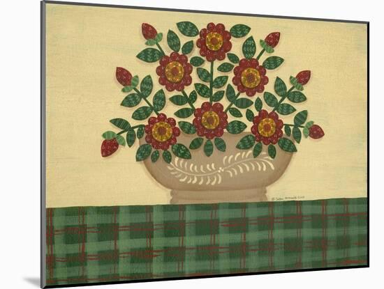 Red Flowers with Dark Green Tablecloth-Debbie McMaster-Mounted Giclee Print