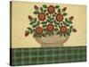 Red Flowers with Dark Green Tablecloth-Debbie McMaster-Stretched Canvas