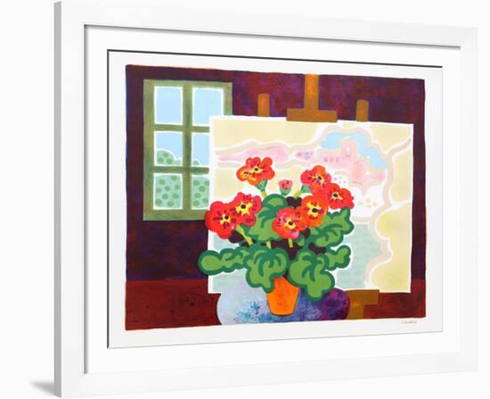 Red Flowers with Painting-Guy Charon-Framed Collectable Print