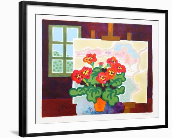 Red Flowers with Painting-Guy Charon-Framed Collectable Print