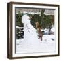 Red Fox Climbing Up Snowman-null-Framed Photographic Print