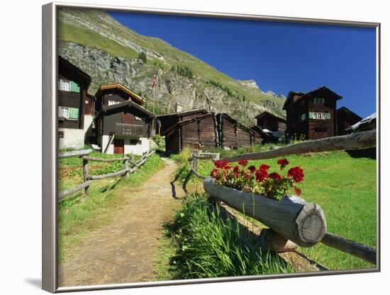 Red Geraniums Beside Path into Village, Zum See, Zermatt, Valais, Switzerland, Europe-Tomlinson Ruth-Framed Photographic Print