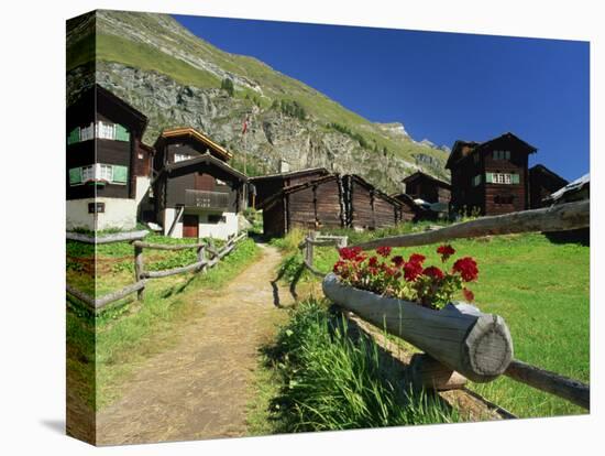 Red Geraniums Beside Path into Village, Zum See, Zermatt, Valais, Switzerland, Europe-Tomlinson Ruth-Stretched Canvas